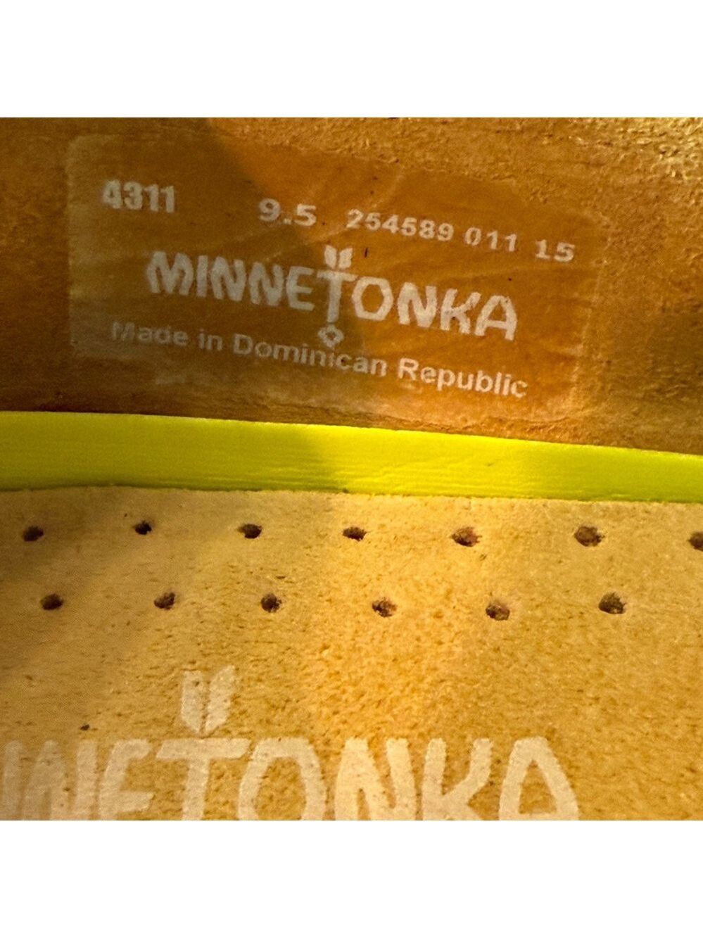 Minnetonka KITTY Plus Suede Southwestern Moccasins Shoes Loafers Yellow 9.5 - Picture 6 of 10